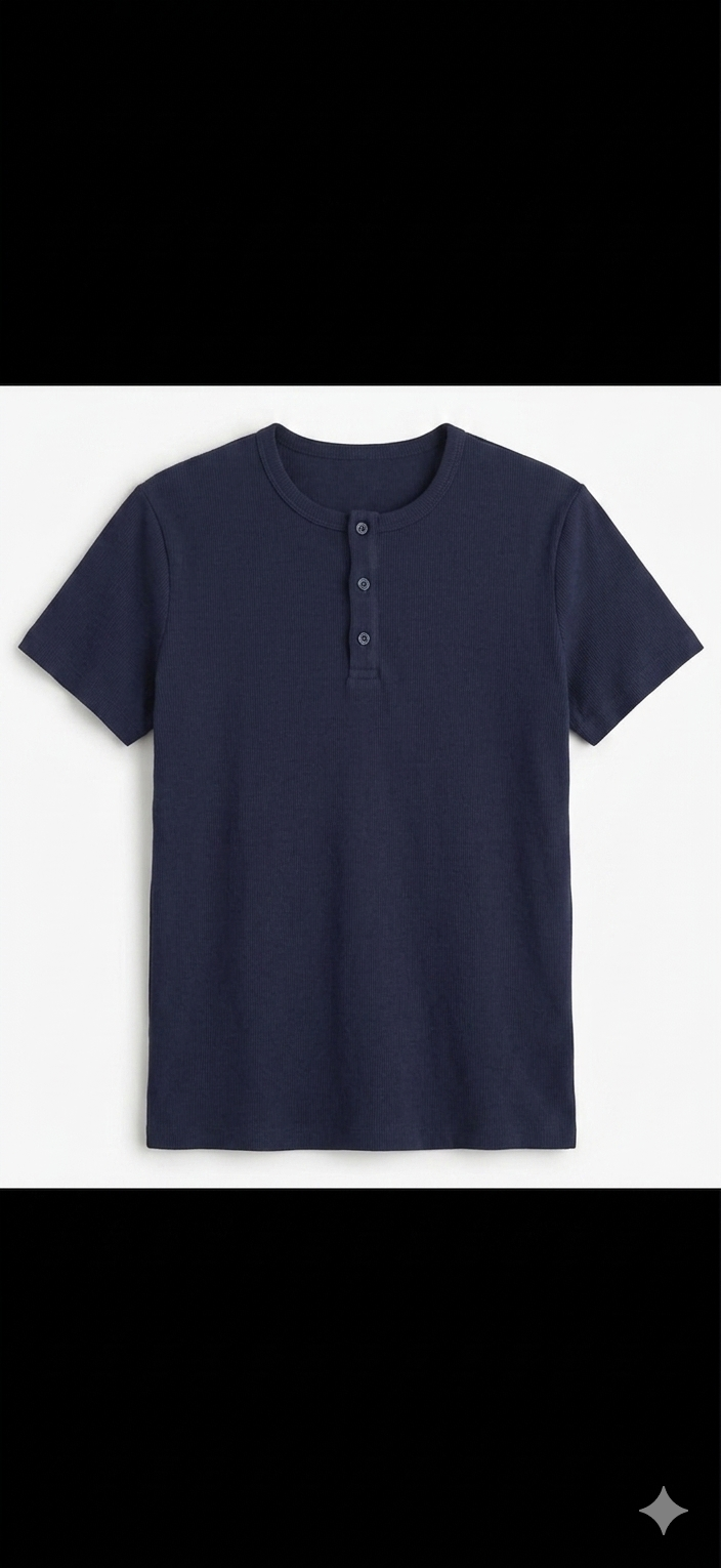 Ribbed Henley T-Shirt – Navy